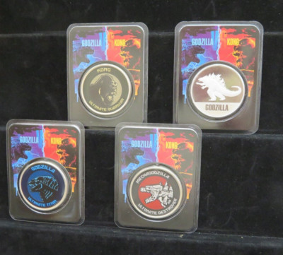 Kong vs. Godzilla .999 silver Niue $2 coin rounds colorized (4) lot on mint card-image