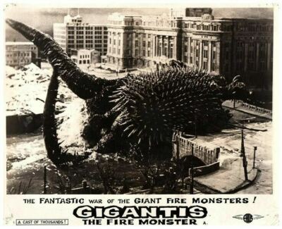 Gigantis The Fire Monster Original Lobby Card Godzilla Battles Tokyo River 1959-image
