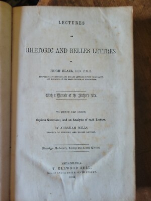 Lectures on Rhetoric and Belles Lettres, Blair, 1862, Mills Leather Bound-image