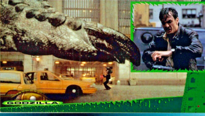 1998 Godzilla Supervue Promo Card Inkworks Bigger is Better P1 Size Does Matter-image