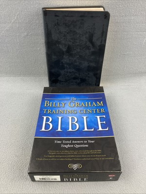 The Billy Graham Training Center Bible Black Bonded Leather Original Box-image