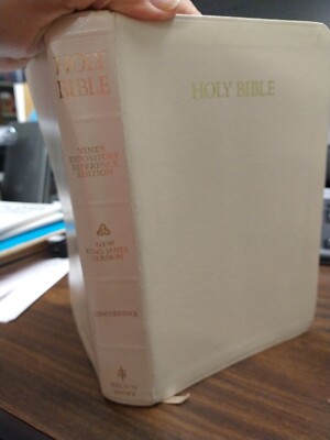 Holy Bible Vine's Expository Reference Ed NKJV Nelson 1997 crm leather G+ 231114-image