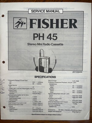 Fisher PH45 Service Manual Stereo Mini Radio Cassette Original-image