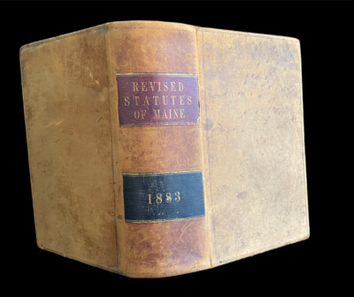 ANTIQUE 1983 Revised Statutes of Maine Leather Cover Decor Staging Collecting-image