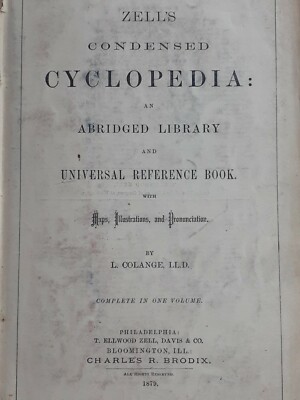 Rare ANTIQUE 1879 ZELL'S CONDENSED CYCLOPEDIA Encyclopedia in ONE VOL BOOK Maps-image