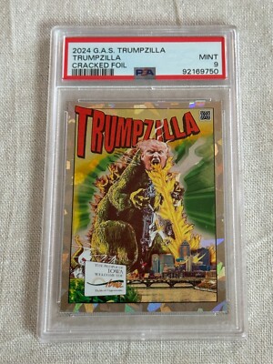 2024 GAS Donald Trump TRUMPZILLA Godzilla IOWA Cracked Foil Prism /50 Card PSA 9-image