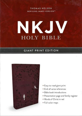 NKJV Giant Print 12.5 pt Ref Bible Burgundy Leathersoft Floral Thomas Nelson NEW-image