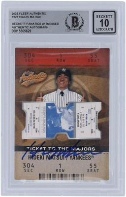 Hideki Matsui Yankees Signed 2003 Fleer Authentix #125 #/1850 BAS 10 Rookie Card-image