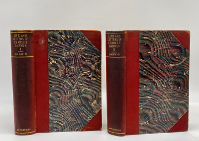 1896 Charles Darwin Life & Letters 2 vol antique leather set Authorized Edition-image