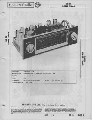 1957 THE FISHER FM-40 AM FM TUBE RADIO SERVICE MANUAL PHOTOFACT SCHEMATIC TUNER-image