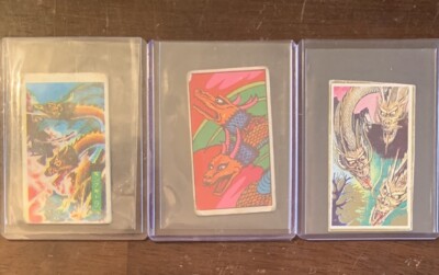1960’s Menko Japanese Panel Cards Godzilla King Ghidorah Super Rare Lot Of 3-image