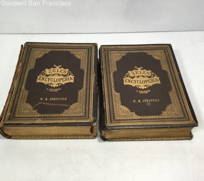 Antique Zell's Encyclopedia Vol I & Ii Leather Bound Gilt Edge 1871 Loose Covers-image
