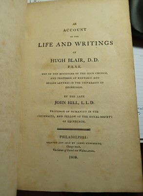 An Account of the Life and Writings of Hugh Blair, by John Hill. 1808-image