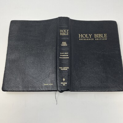 Holy Bible KJV Giant Print Reference Red Letter Nelson Genuine Leather #556 1976-image