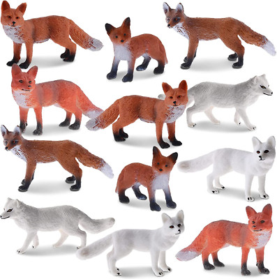 12 Pieces Fox Toy Figures Set Realistic Arctic Red Foxes Animal Figures... -image