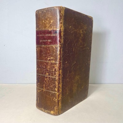 Rare 1828 English Dictionary by Johnson & Walker, Antique Leather Reference Book-image
