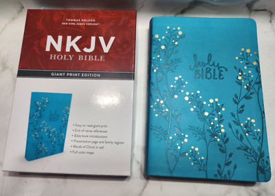 NKJV Giant Print Edition Thomas Nelson 12.5 Point Type Soft Aqua Blue Pleather-image