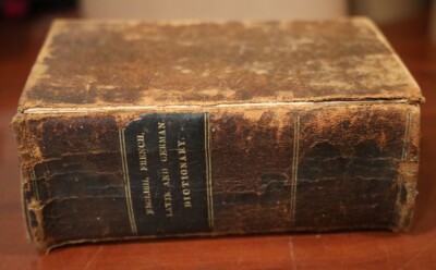 1770 Antique Dictionary Leather-Bound Book English French Latin & German-image