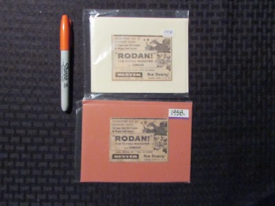 1958 RODAN THE FLYING MONSTER Print Ad / Greeting Card FN 6.0 Godzilla LOT of 2-image