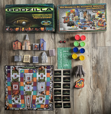 VTG! 1998 Godzilla Board Game Milton Bradley 3D Game - 8 NEW PLAY DOH! COMPLETE!-image