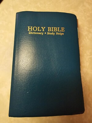 Holy Bible Gold Gilded Edges KJV 1989 Aqua Blue Leather Dictionary Study Helps-image