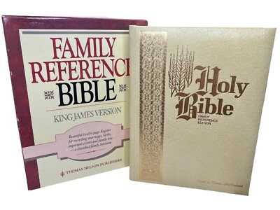 Holy Bible KJV Family Reference Large Bonded Leather Christ in Red Monogramed-image