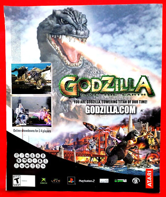 RARE! 2004 GODZILLA PlayStation 2 Xbox PC  Video Game = Promo Print AD 9 x 10.75-image
