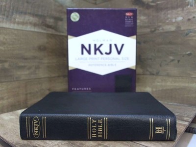 NKJV Large Print Personal Size Reference Bible, Black Genuine Leather Indexed  b-image