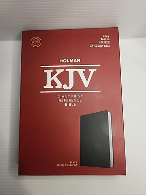 KJV Giant Print Reference Bible, Black Genuine Leather Used See Photos -image