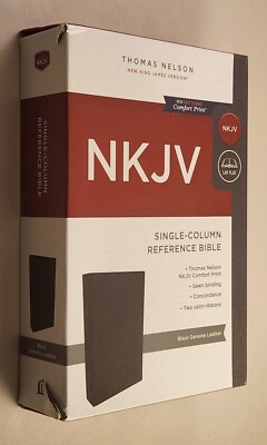 NKJV Single-Column Reference Bible Genuine Leather Black-image