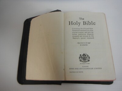 Holy Bible Black Leather 1958 Vintage Religion Christianity UK God Jesus Royal-image