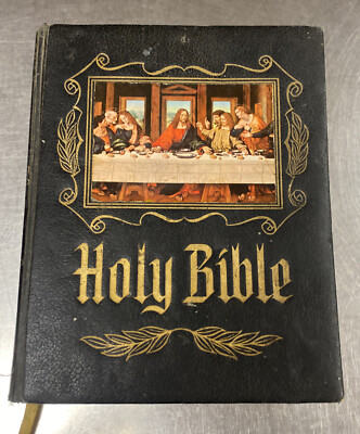 Vtg Hertel Holy Bible New Standard Reference Edition Blue Ribbon Leather 1965-66-image
