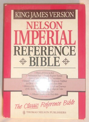 NELSON IMPERIAL REFERENCE BIBLE BLACK BONDED LEATHER COVER GOLD EDGES IN BOX-image