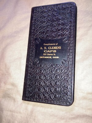 Vintage 1912 Leather Bound Date Book Clemens Cafe  Defiance, Ohio (No Writing)-image