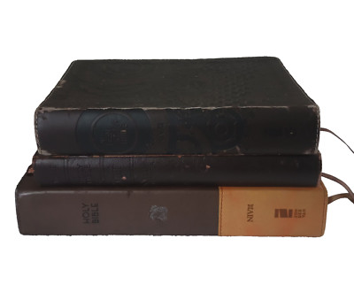 Lot Of 3 - Brown Italian Duo-Tone Leather Bibles Large Print Bible & Teen Study-image