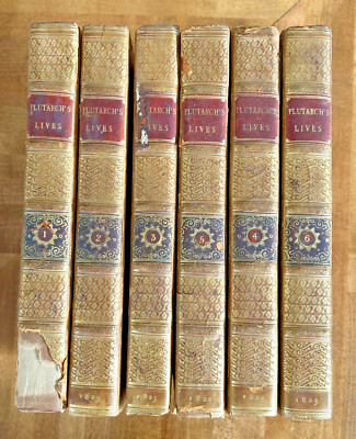 Plutarch's Lives HC 1823 6 volumes Greek Roman Temple of Apollo Delphi Leather-image