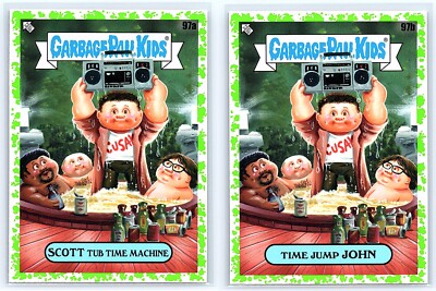 Hot Tub Time Machine John Cusack Chase Garbage Pail Kids Spoof GREEN 2-Card Set-image