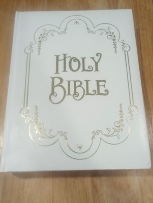 Holy Bible King Catholic Family Record Edition White Gold Print Large 11”x 8.25”-image
