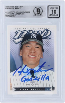 Hideki Matsui Yankees Signed 2003 Upper Deck MVP #141 BAS 10 Rookie Card w/Insc-image