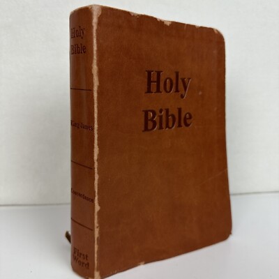 Vintage King James Bible Red Letter Self-Pronouncing Ed First Word Concordance-image