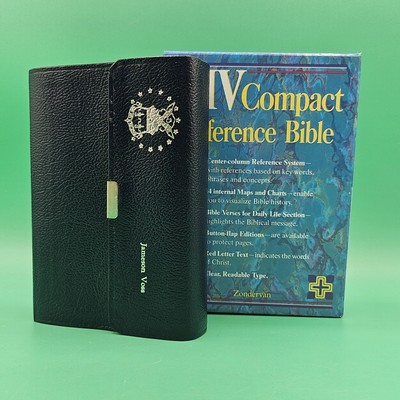 NIV Compact Reference Bible Air Force Zondervan Navy Leather Snap Red Letter VTG-image