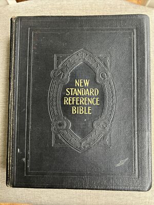 VTG 1936 New Standard Reference Holy Bible Cyclopedic Indexed Hertel Blue Ribbon-image
