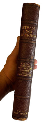 Antique 1902 Victorian Leather Embossed Gilded Book Steam Engines Boilers Design-image