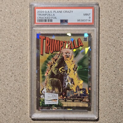 2024 GAS Donald Trump TRUMPZILLA Godzilla IOWA Cracked Foil Prism /50 Card PSA 9-image