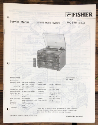 Fisher MC-570 MC-570 Stereo  Service Manual *Original*-image