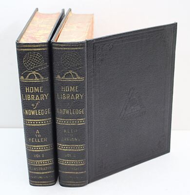 1925 Leather Bound THE HOME LIBRARY OF KNOWLEDGE, 2 Volume Set Illustrated NICE!-image