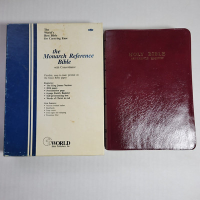 Vtg KJV Monarch Reference Bible Burgundy Bonded Leather Red Letter Concordance-image