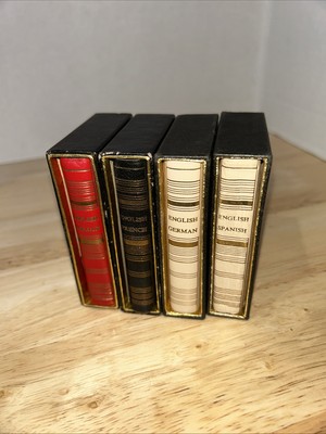 (4) Burgess Bowes Midget Leather Bound Dictionary German Spanish Italian French-image