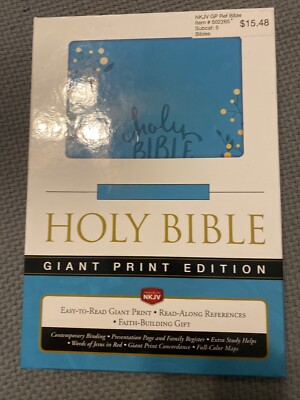 NKJV Giant Print Holy Bible Aqua Imitation Leather BRAND NEW-image