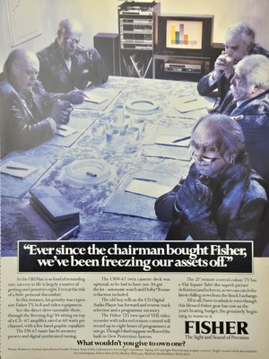 Fisher Hi-Fi Stereo Video Freezing Our Assets Boardroom Vintage Print Ad 1984-image